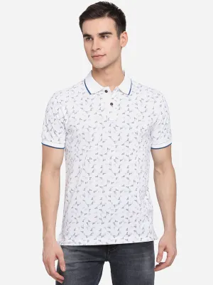 White Printed Slim Fit Polo T-Shirt | Greenfibre