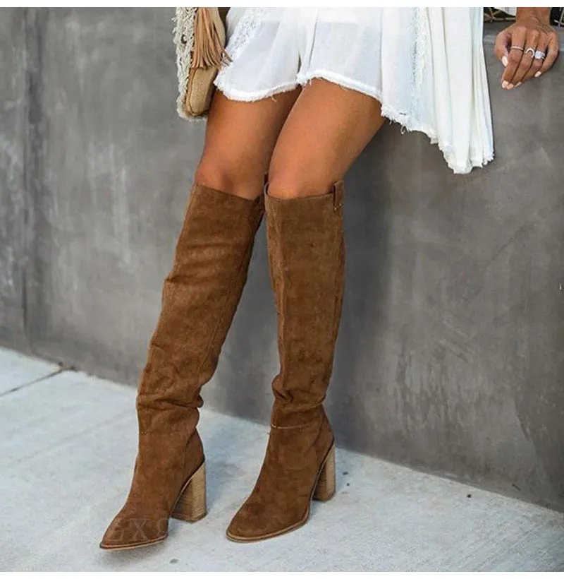 Women long knee High Boots Sexy Heels Suede