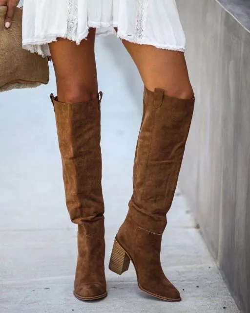 Women long knee High Boots Sexy Heels Suede