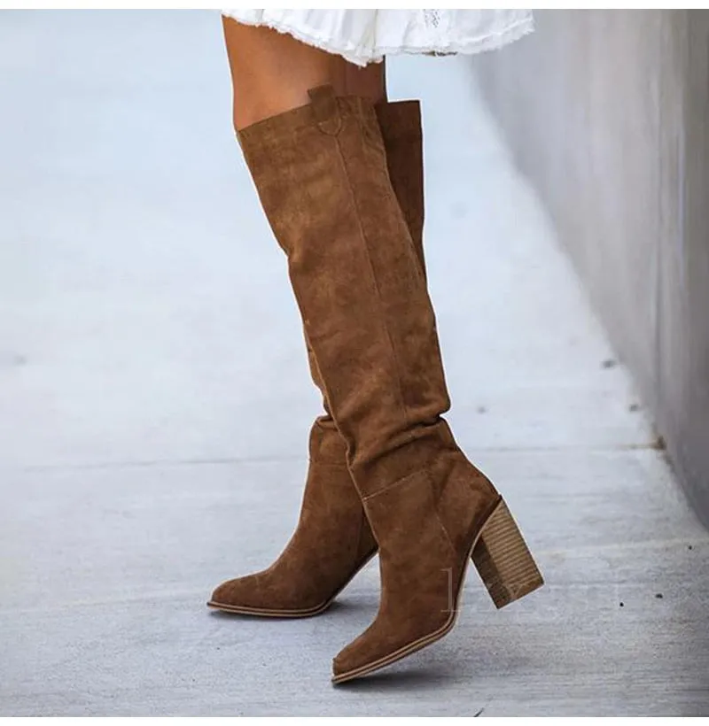 Women long knee High Boots Sexy Heels Suede