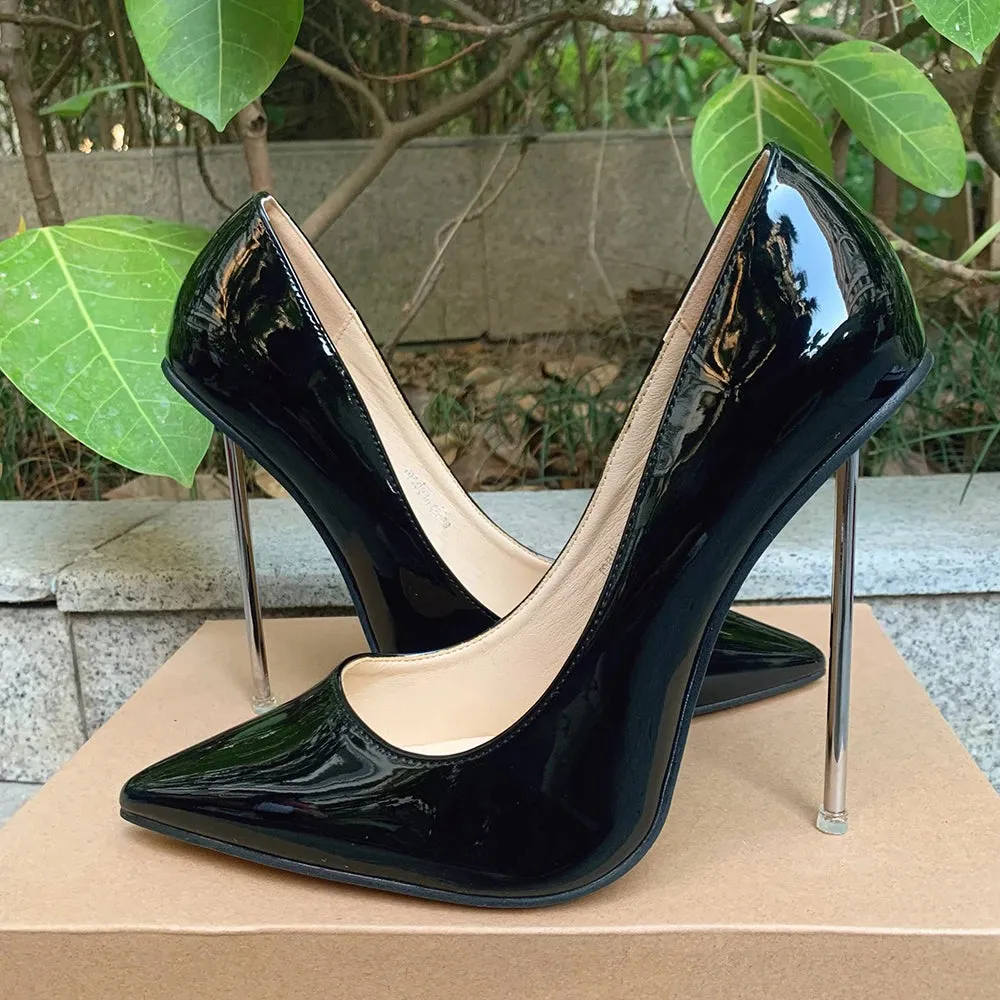 Women Metal Pumps Stilettos Thin High Heels Shiny Red Ladies Party Shoes Plus Size