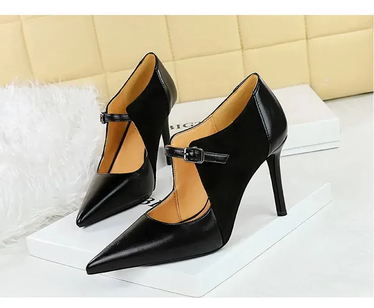 Women Pumps Suede and PU Leather Design Retro High Heels Ladies Shoes Stilettos Women Heels