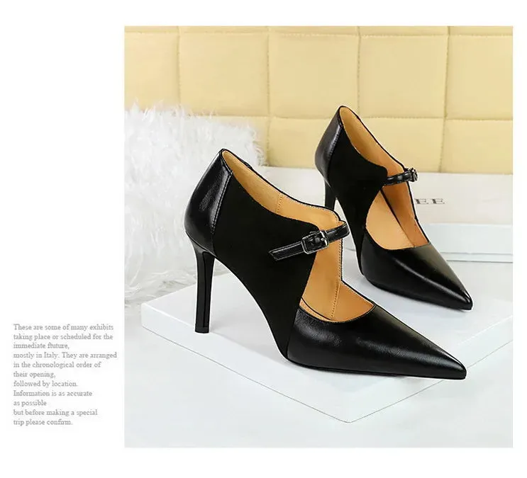 Women Pumps Suede and PU Leather Design Retro High Heels Ladies Shoes Stilettos Women Heels