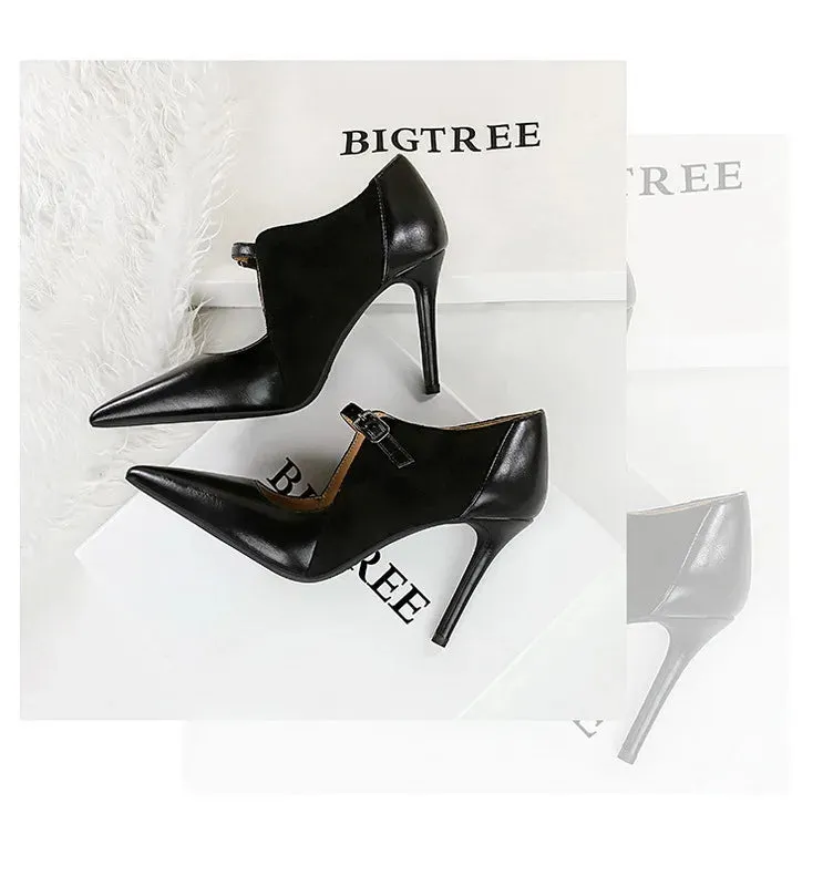 Women Pumps Suede and PU Leather Design Retro High Heels Ladies Shoes Stilettos Women Heels