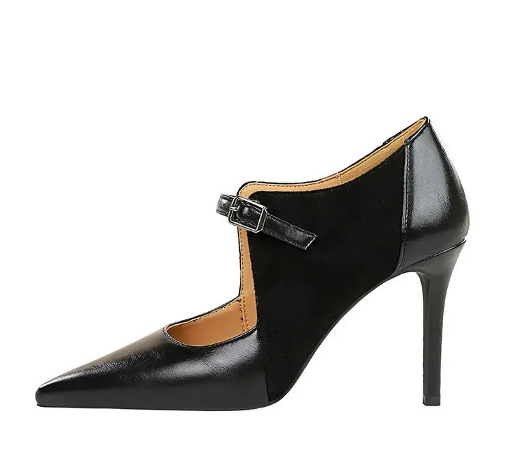 Women Pumps Suede and PU Leather Design Retro High Heels Ladies Shoes Stilettos Women Heels