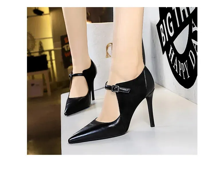 Women Pumps Suede and PU Leather Design Retro High Heels Ladies Shoes Stilettos Women Heels