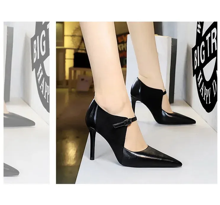Women Pumps Suede and PU Leather Design Retro High Heels Ladies Shoes Stilettos Women Heels