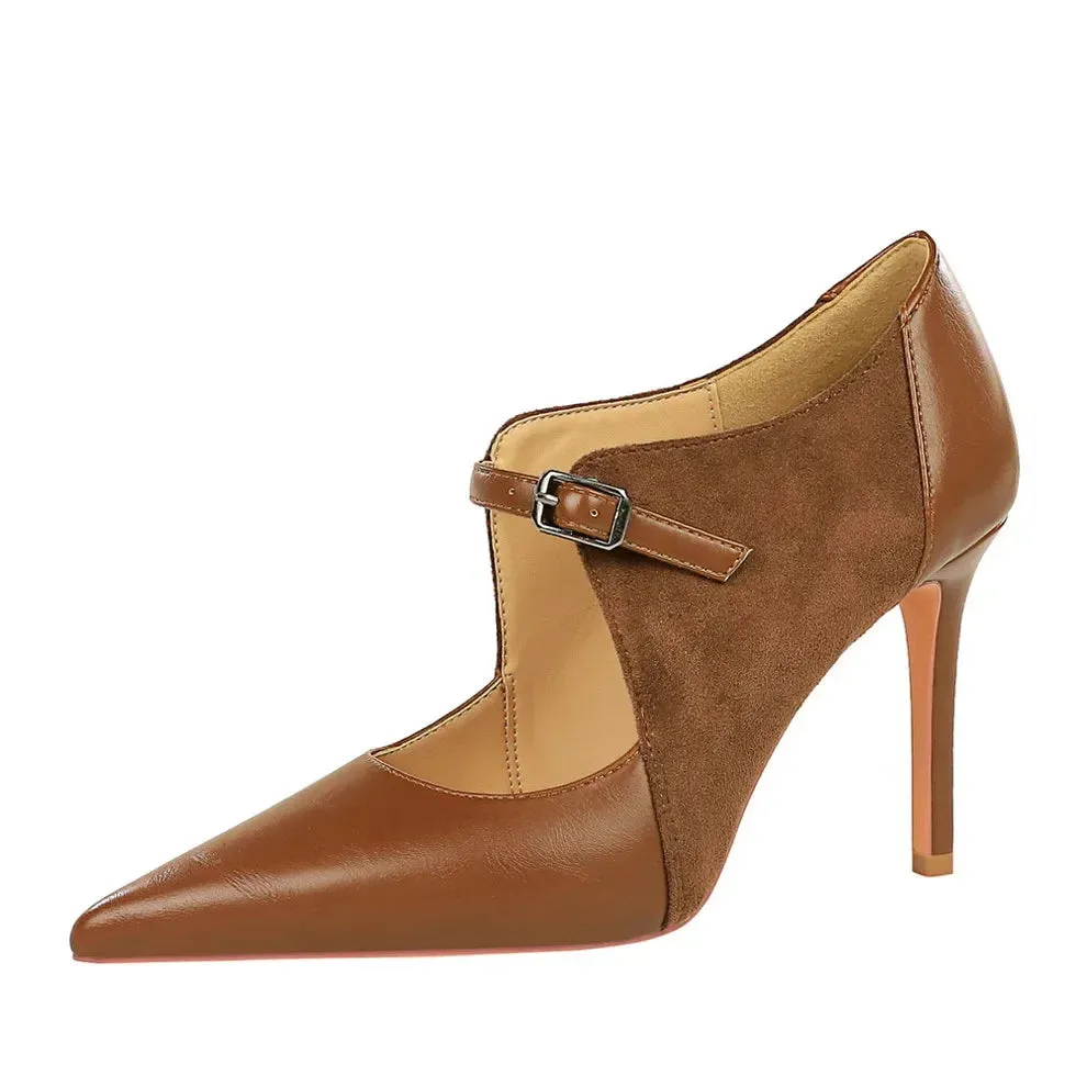 Women Pumps Suede and PU Leather Design Retro High Heels Ladies Shoes Stilettos Women Heels