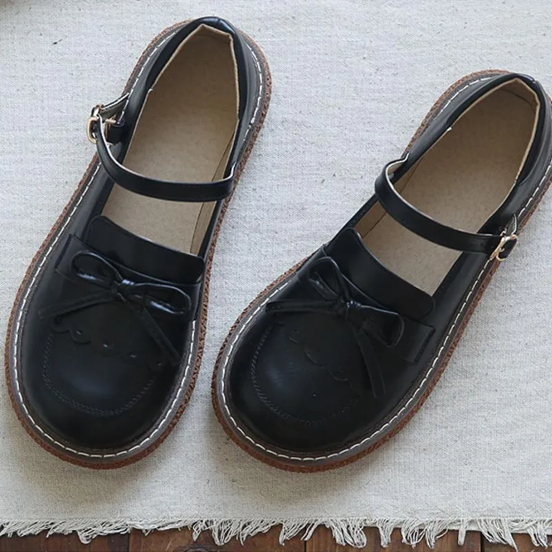Women Retro Bow Round Toe Sandals Mary Jane Shoes