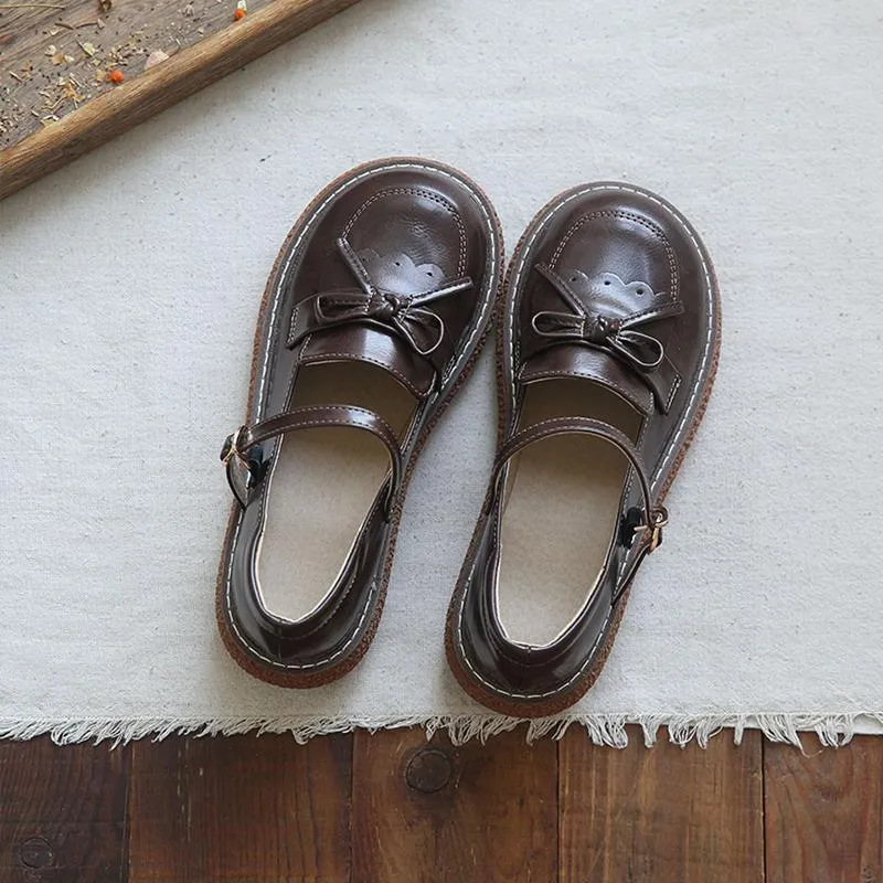 Women Retro Bow Round Toe Sandals Mary Jane Shoes