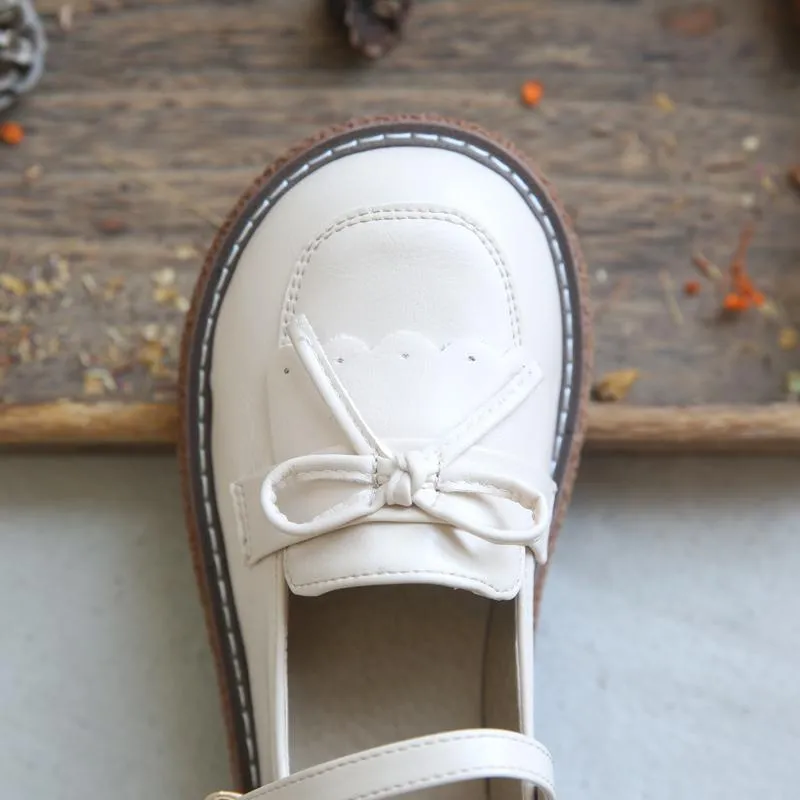 Women Retro Bow Round Toe Sandals Mary Jane Shoes