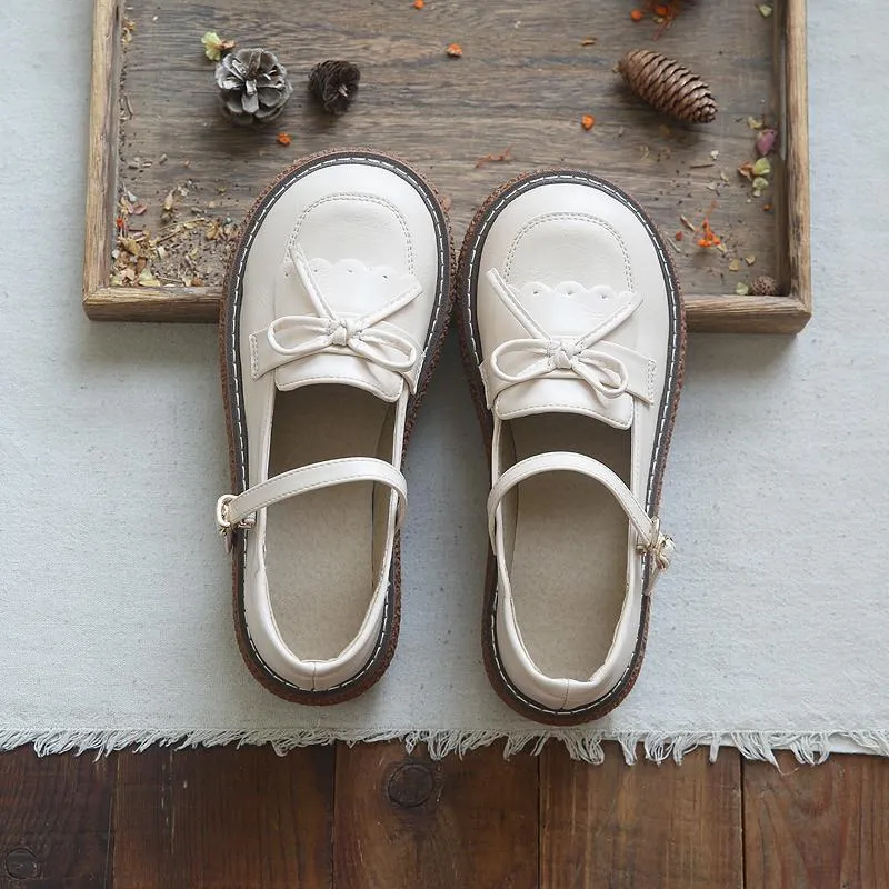 Women Retro Bow Round Toe Sandals Mary Jane Shoes