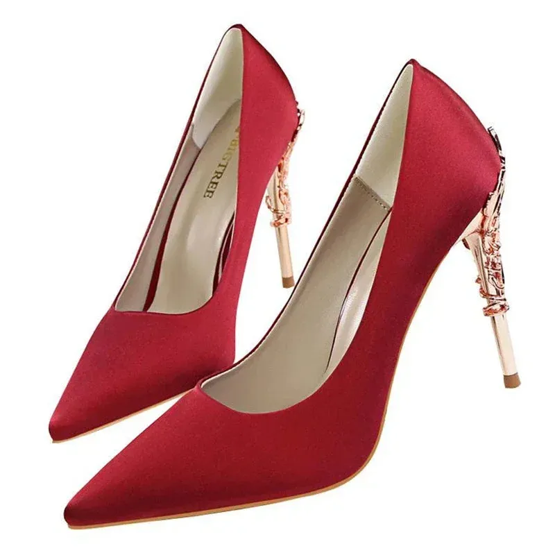 Women Shoes Spring Women Pumps Sequin Wedding Shoes Stilettos Metal Decoration  Heels