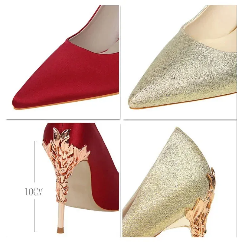 Women Shoes Spring Women Pumps Sequin Wedding Shoes Stilettos Metal Decoration  Heels