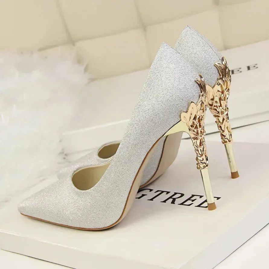 Women Shoes Spring Women Pumps Sequin Wedding Shoes Stilettos Metal Decoration  Heels