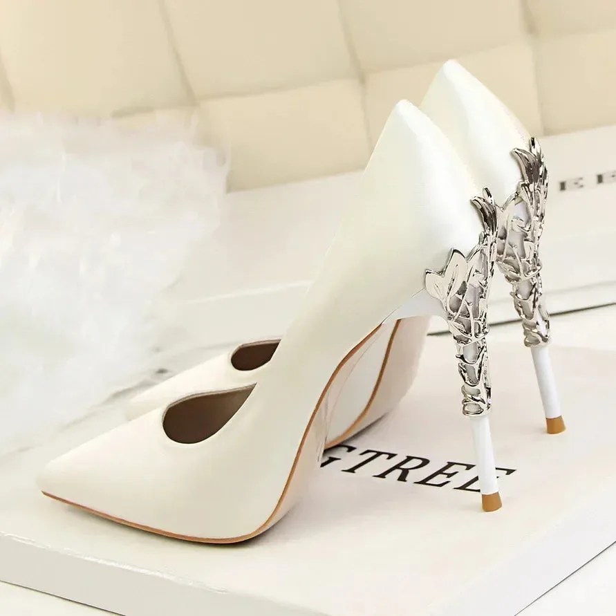 Women Shoes Spring Women Pumps Sequin Wedding Shoes Stilettos Metal Decoration  Heels