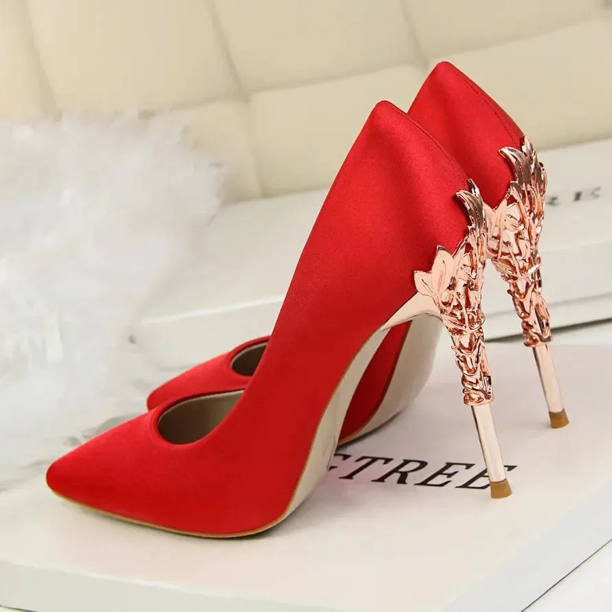Women Shoes Spring Women Pumps Sequin Wedding Shoes Stilettos Metal Decoration  Heels