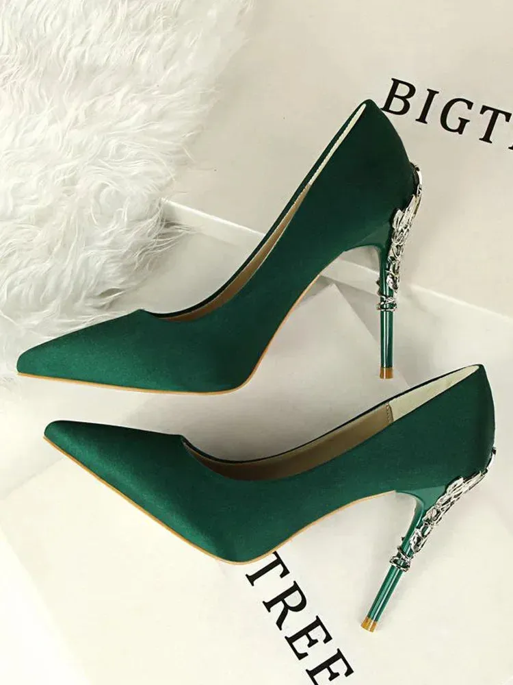 Women Shoes Spring Women Pumps Sequin Wedding Shoes Stilettos Metal Decoration  Heels
