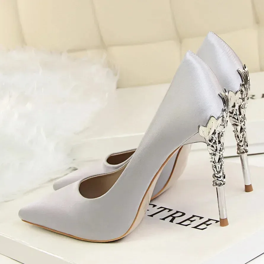 Women Shoes Spring Women Pumps Sequin Wedding Shoes Stilettos Metal Decoration  Heels