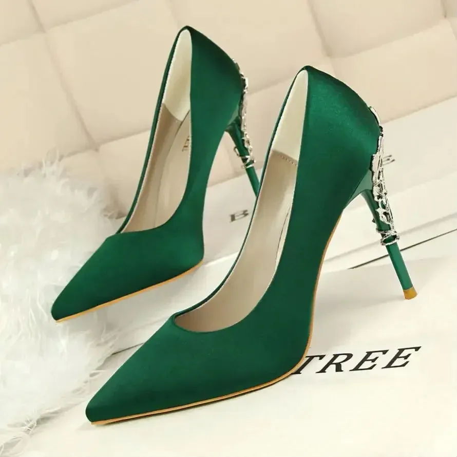 Women Shoes Spring Women Pumps Sequin Wedding Shoes Stilettos Metal Decoration  Heels