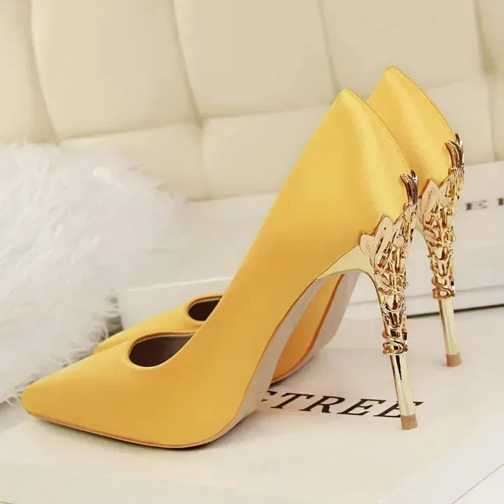 Women Shoes Spring Women Pumps Sequin Wedding Shoes Stilettos Metal Decoration  Heels