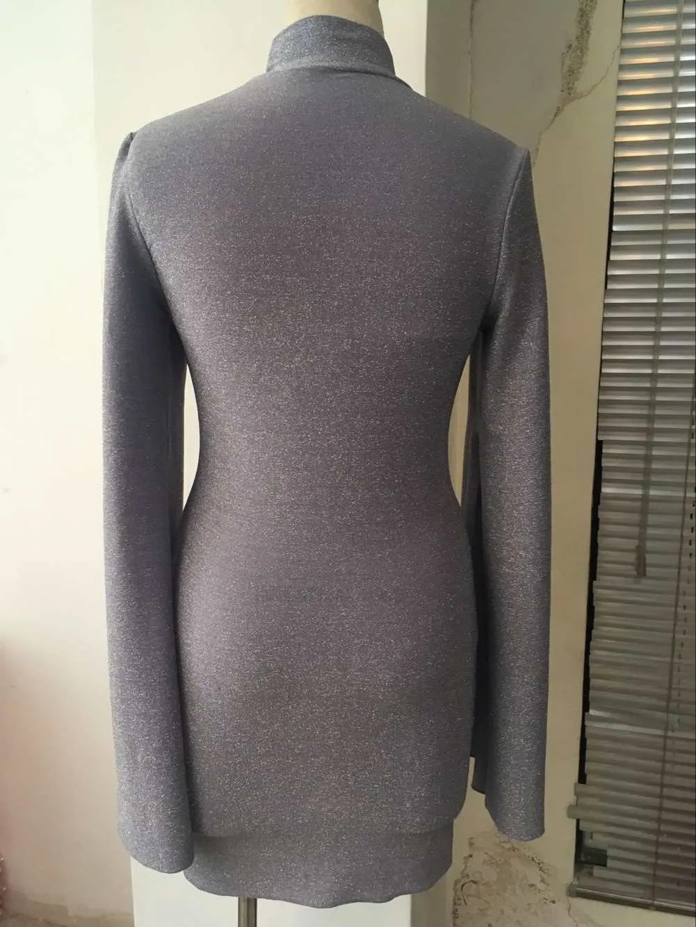Women's High Collar Split Long-sleeved Step Skirt Sexy Nightclub Bright Crystal Dress