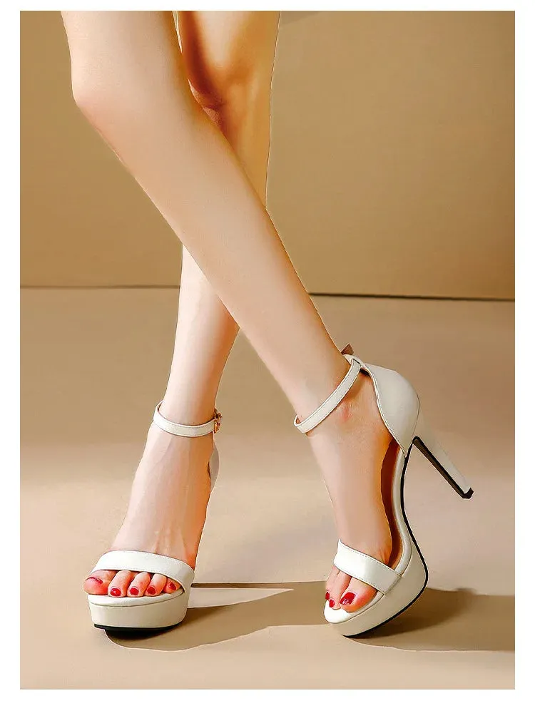 Women's Sexy Open-Toe Sandals High Heels 12.5cm Platform Party Shoes White Wedding Club plus Size Supper Flash