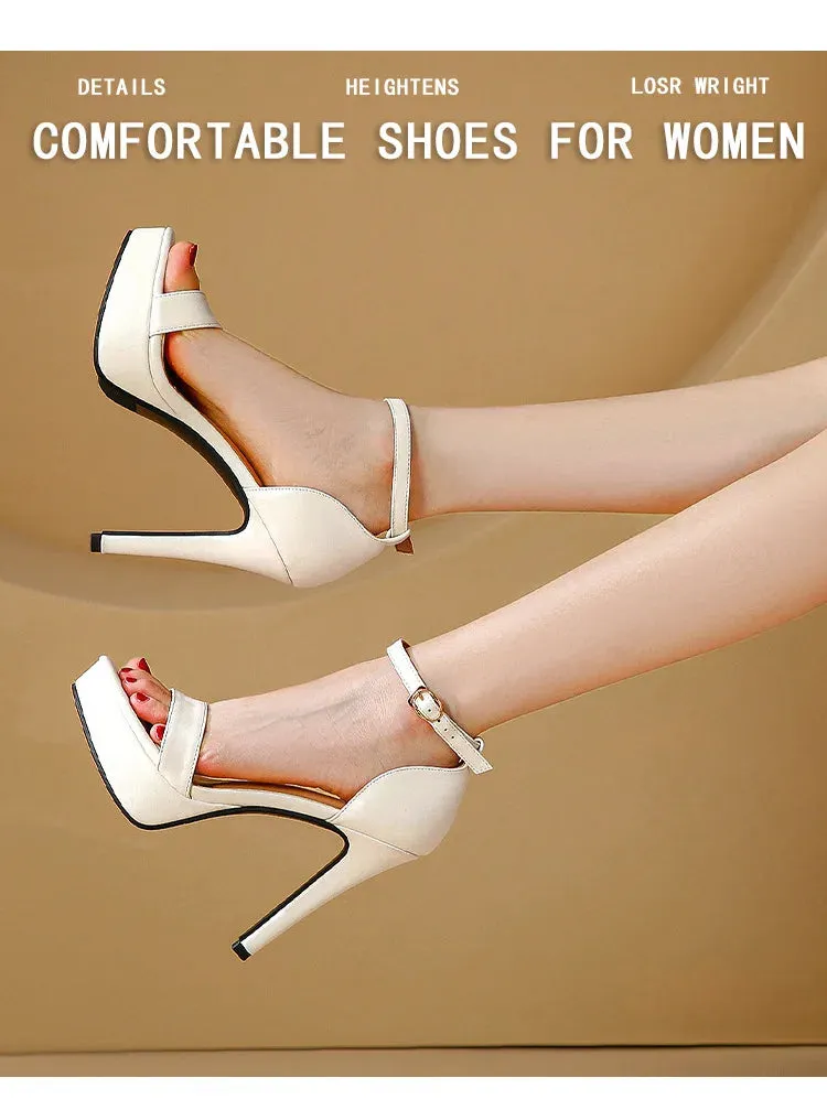 Women's Sexy Open-Toe Sandals High Heels 12.5cm Platform Party Shoes White Wedding Club plus Size Supper Flash