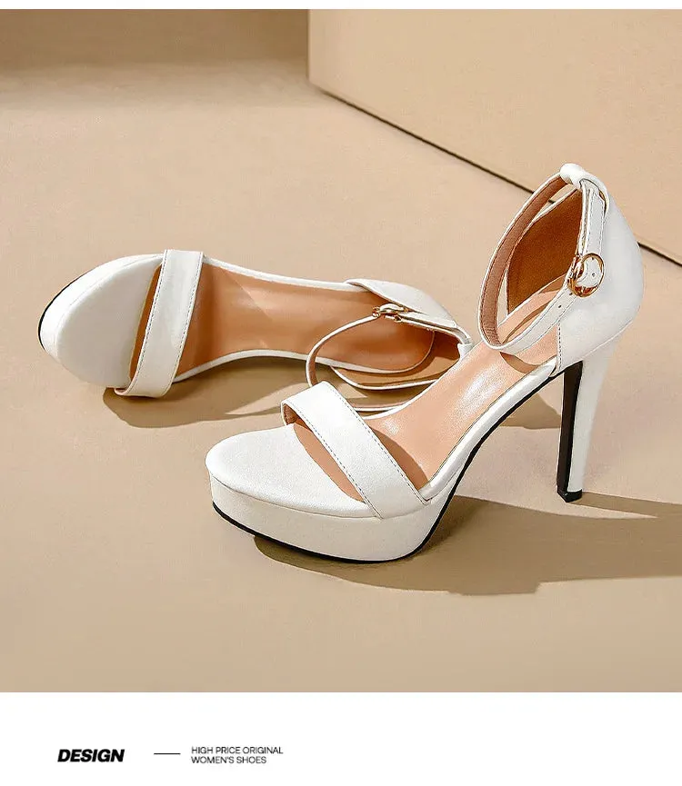 Women's Sexy Open-Toe Sandals High Heels 12.5cm Platform Party Shoes White Wedding Club plus Size Supper Flash