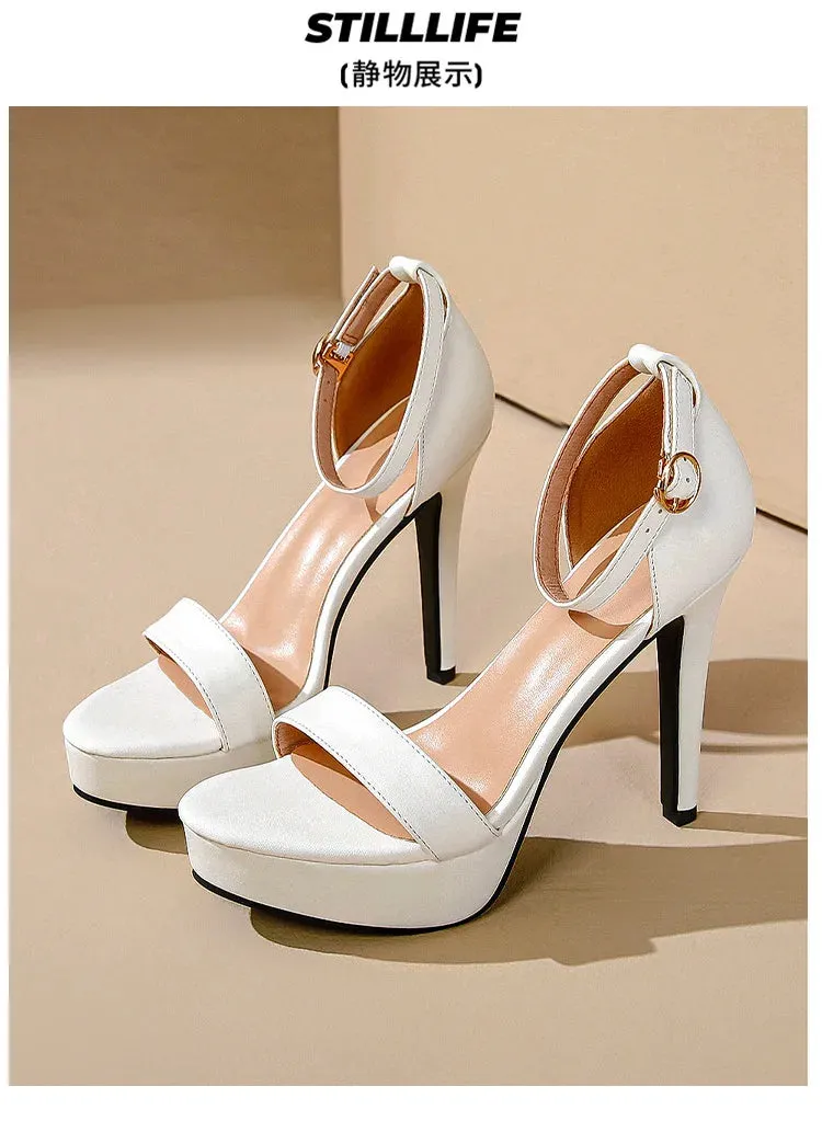 Women's Sexy Open-Toe Sandals High Heels 12.5cm Platform Party Shoes White Wedding Club plus Size Supper Flash