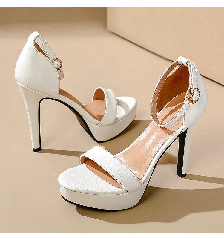 Women's Sexy Open-Toe Sandals High Heels 12.5cm Platform Party Shoes White Wedding Club plus Size Supper Flash
