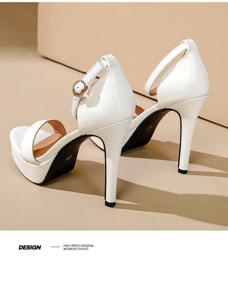 Women's Sexy Open-Toe Sandals High Heels 12.5cm Platform Party Shoes White Wedding Club plus Size Supper Flash