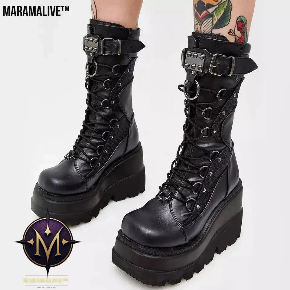 Women's Simple Solid Color Platform Mid Boots