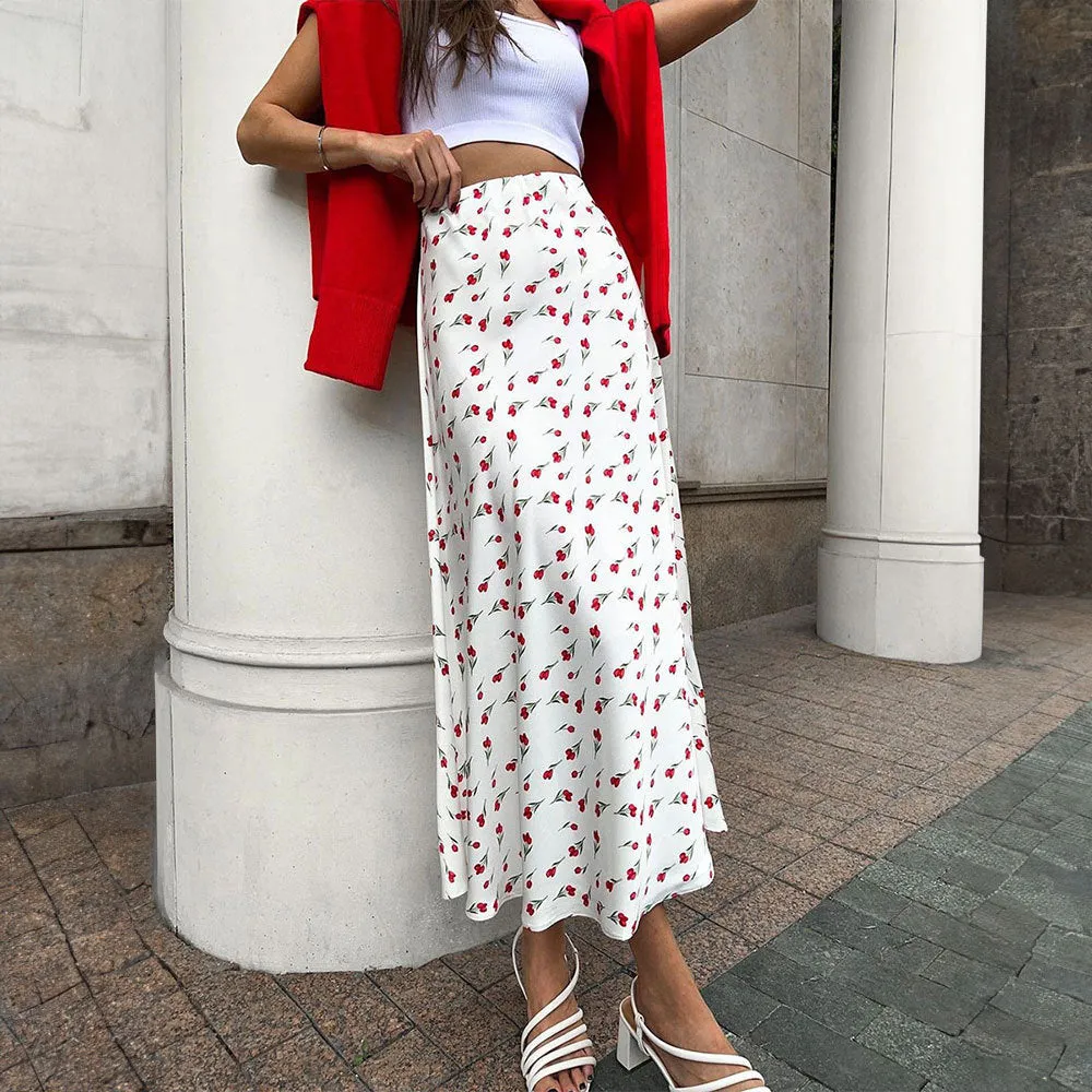 XIEYINSHE Cross-border floral skirt Europe, America New spring temperament elegant high waist A word fishtail cherry print skirt
