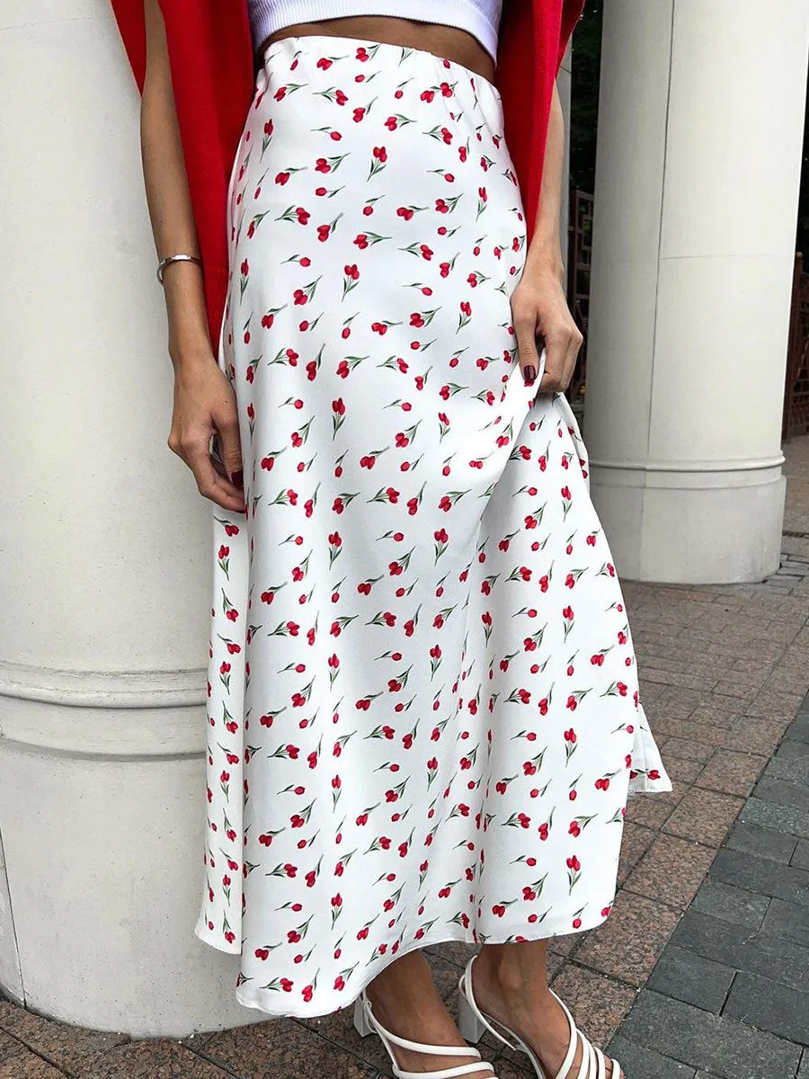 XIEYINSHE Cross-border floral skirt Europe, America New spring temperament elegant high waist A word fishtail cherry print skirt