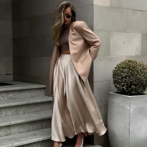 XIEYINSHE Cross-border skirt women's 2025 New summer new temperament elegant high waist satin satin long skirt