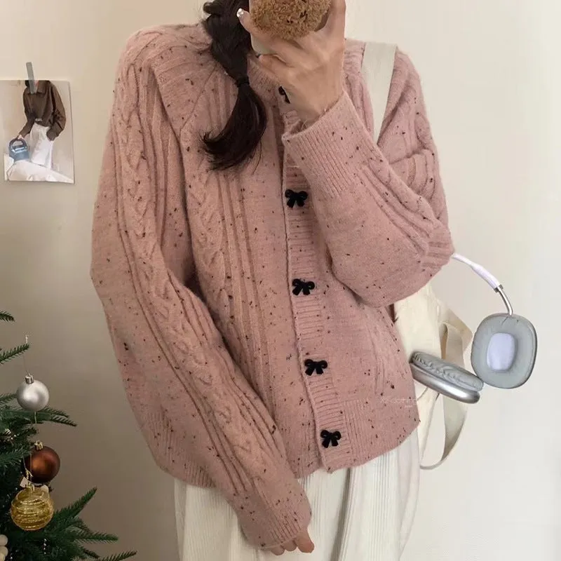 XIEYINSHE Korean gentle wind bow knitted sweater jacket women's design sense niche temperament soft waxy women's knitted cardigan