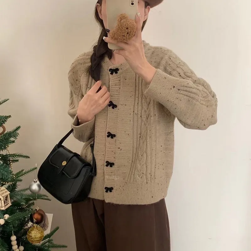 XIEYINSHE Korean gentle wind bow knitted sweater jacket women's design sense niche temperament soft waxy women's knitted cardigan
