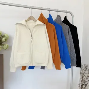 XIEYINSHE Lazy temperament large lapel knitted cardigan New autumn niche pocket zipper design sweater jacket women
